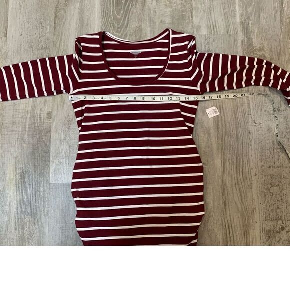 $5 item - NWT Old Navy maternity long sleeve maroon white fitted dress size S - Picture 7 of 14